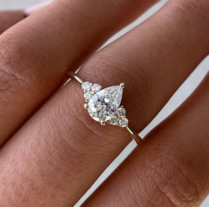 1.30TCW pear lab grown diamond engagement ring, 3-claw solitaire setting, accent stones, IGI certified, bridal jewelry, ethical diamond ring