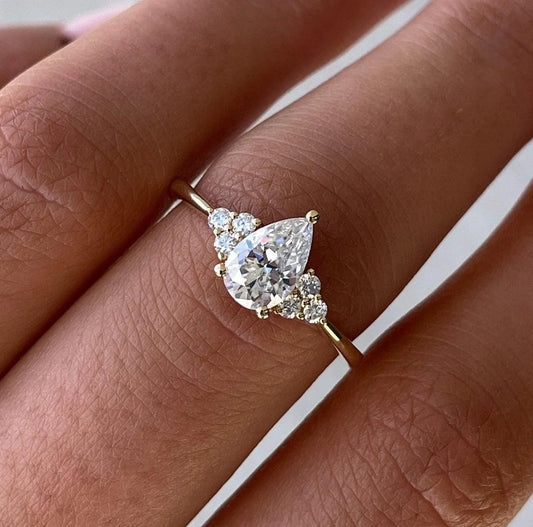 1.30TCW pear lab grown diamond engagement ring, 3-claw solitaire setting, accent stones, IGI certified, bridal jewelry, ethical diamond ring