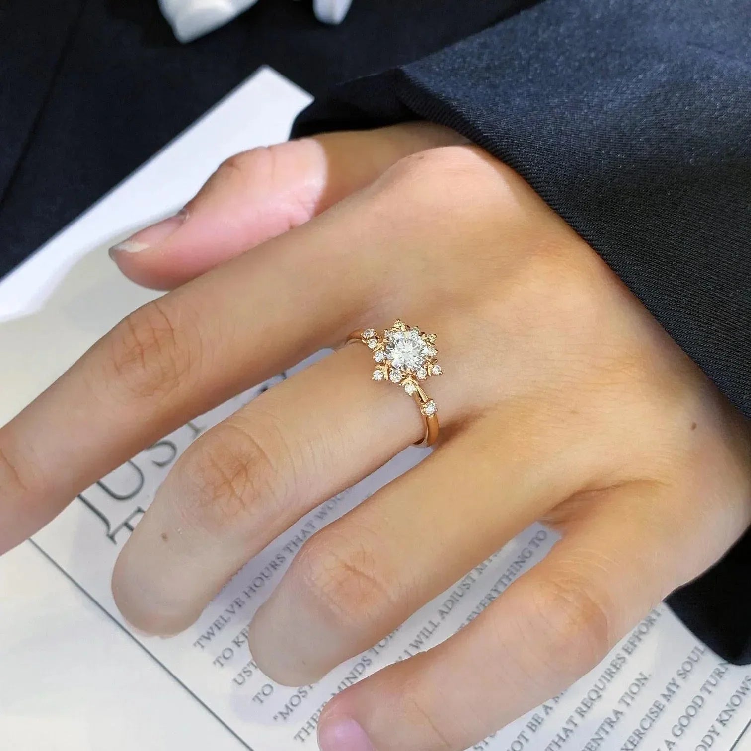 IGI certified 1.30TCW round cut lab created diamond engagement ring with halo setting in vintage yellow gold, luxury bridal jewelry