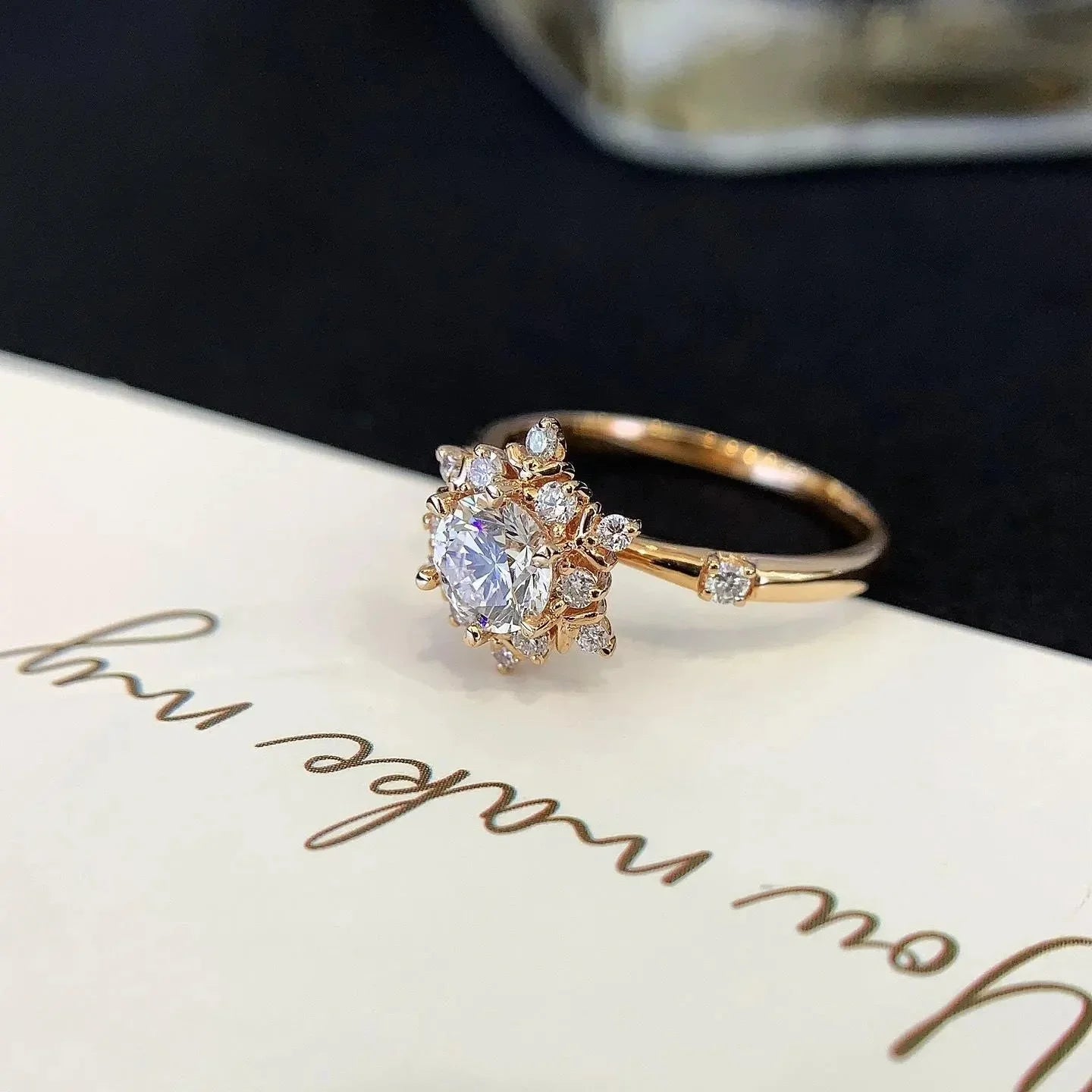 Round lab grown diamond halo engagement ring 1.30TCW, vintage yellow gold setting, IGI certified bridal ring, sustainable fine jewelry