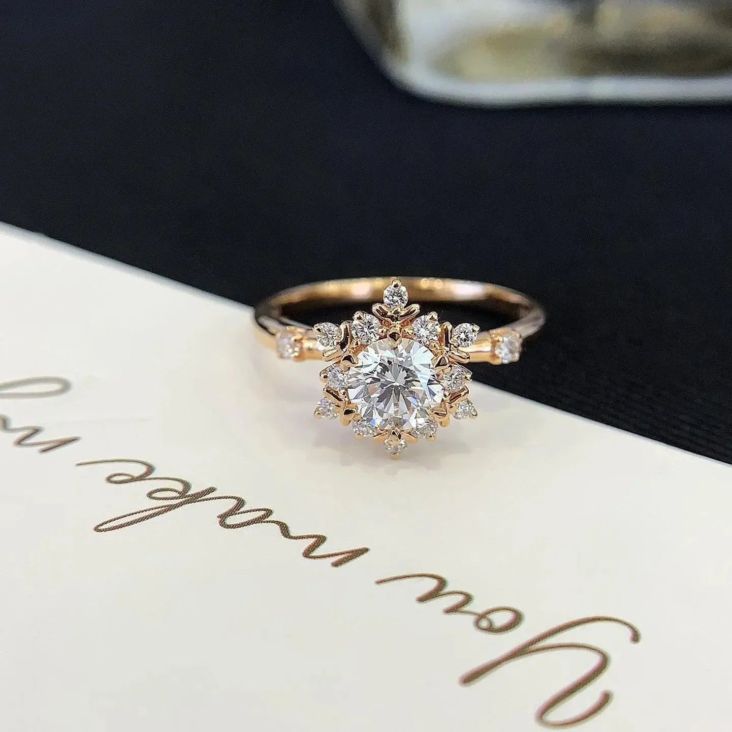 Elegant 1.30TCW round lab grown diamond ring with halo setting in vintage yellow gold, IGI certified engagement jewelry, solitaire style