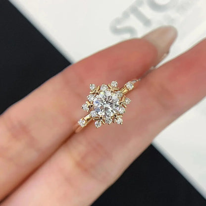1.30TCW round lab grown diamond engagement ring, halo setting, vintage yellow gold ring, IGI certified, bridal jewelry, ethical diamond