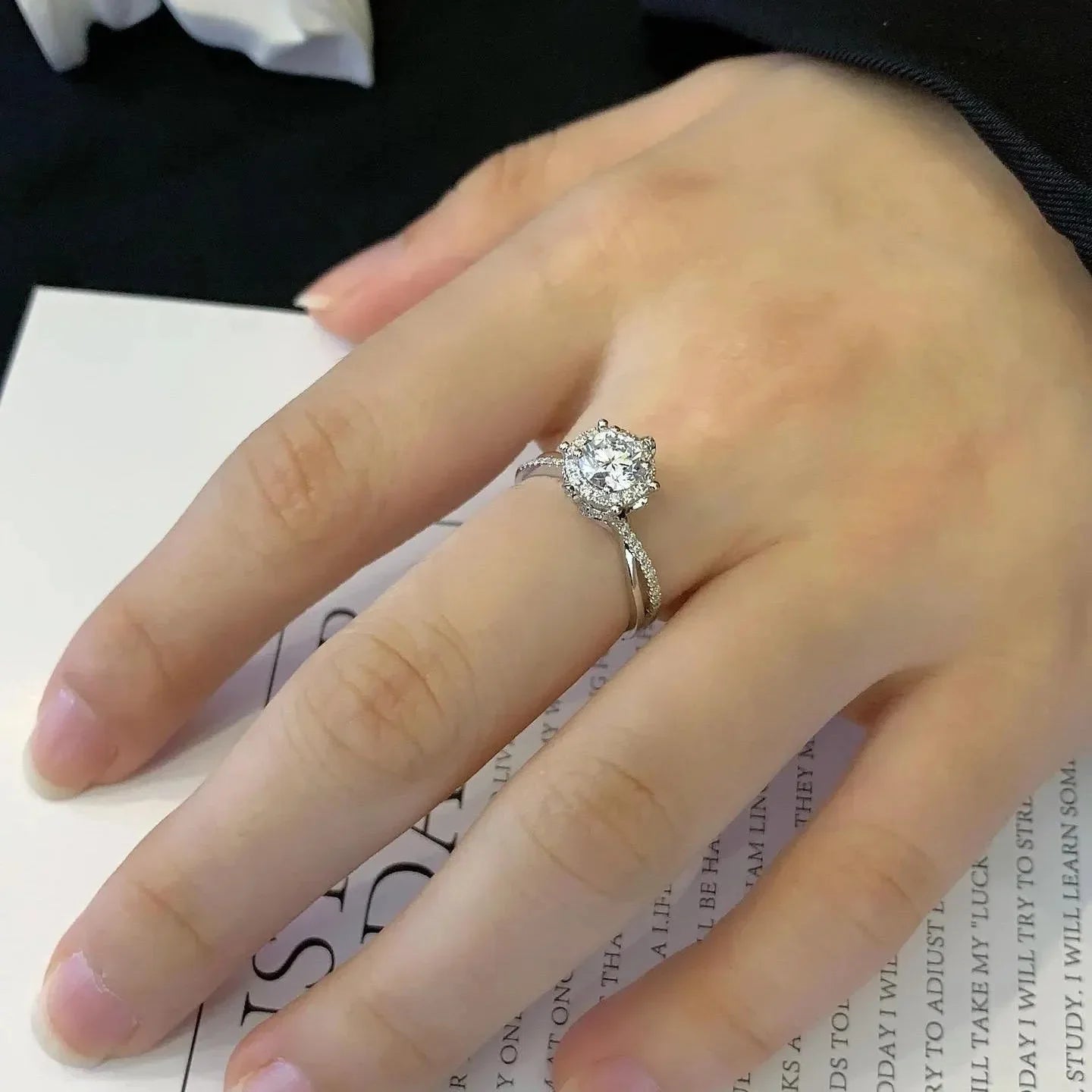 Round lab grown diamond engagement ring 1.30TCW, hidden halo split shank setting, IGI certified, luxury bridal jewelry, eco friendly ring