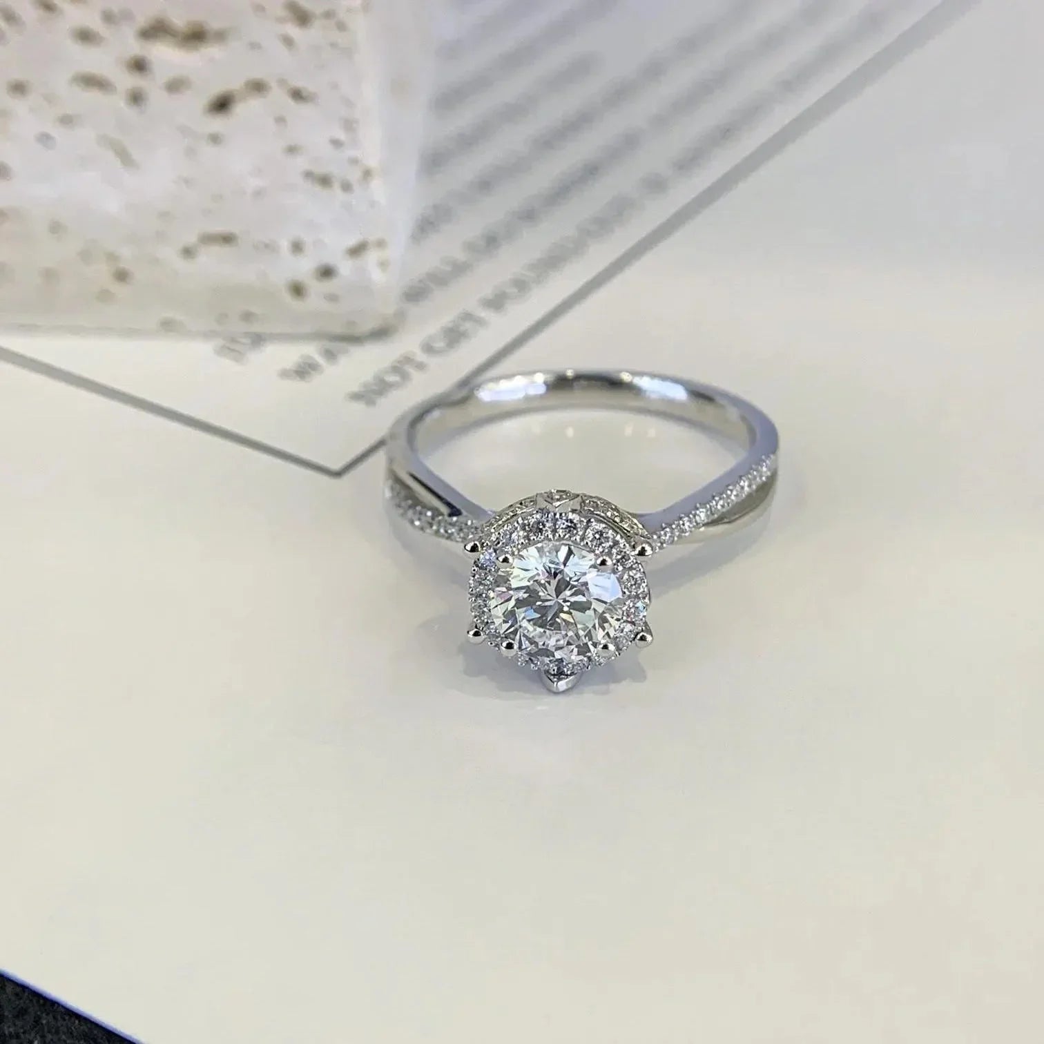 1.30TCW lab created round diamond engagement ring, hidden halo split band design, IGI certified bridal ring, modern fine jewelry gift