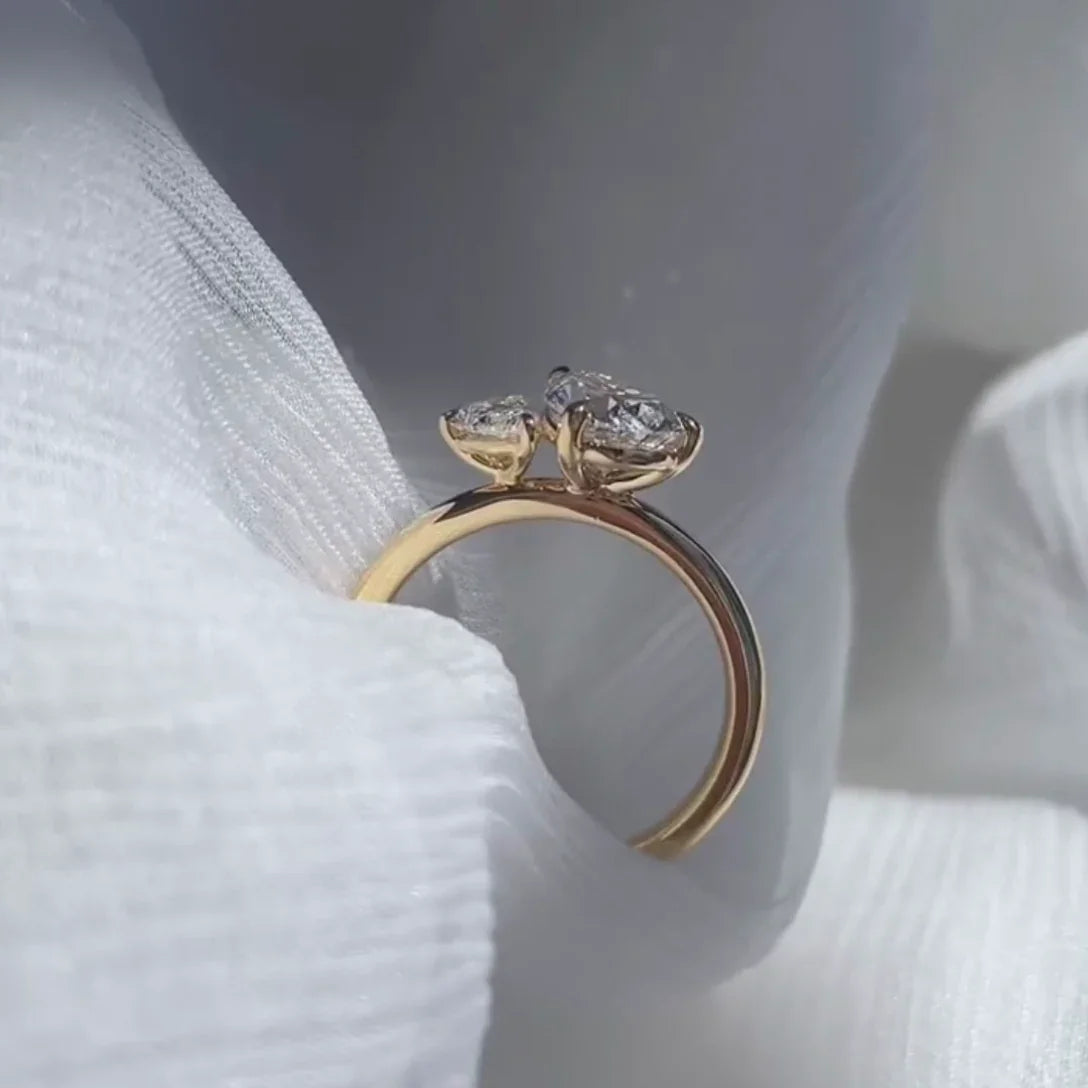 4.0tcw pear double lab grown diamond engagement ring toi et moi IGI certified pavé style wedding ring luxury bridal jewelry gift for her wife
