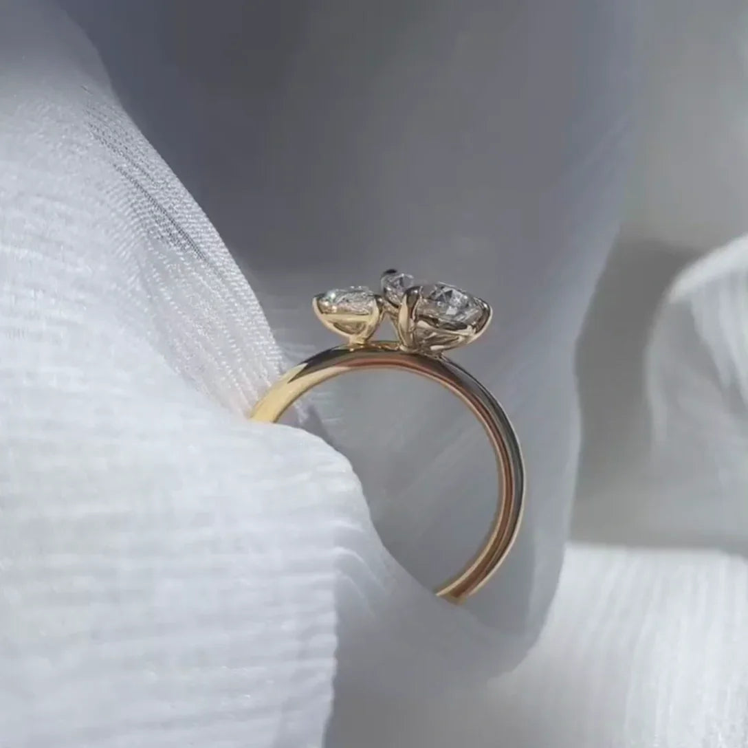 Elegant 4.0tcw double pear lab grown diamond toi et moi engagement ring IGI certified hidden halo wedding ring bridal jewelry gift for her wife
