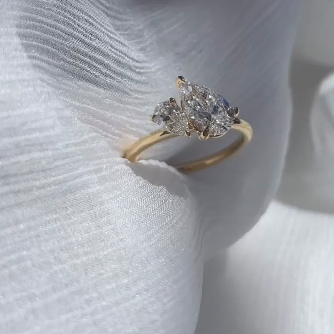 1.40 CT Double Pear Lab Grown Diamond Engagement Ring | Toi Et Moi Ring | IGI Certified 