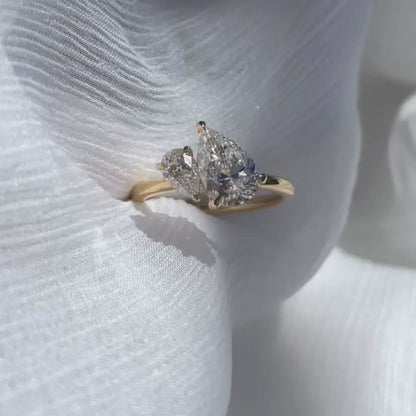 1.40 CT Double Pear Lab Grown Diamond Engagement Ring | Toi Et Moi Ring | IGI Certified 