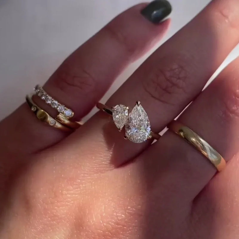 4.0tcw Double Pear Lab Grown Diamond Engagement Ring | Toi Et Moi  Ring | IGI Certified