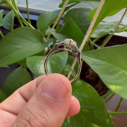 Heart cut lab grown diamond ring 1.40 TCW, three stone baguette accent engagement ring, IGI certified, eco friendly fine jewelry