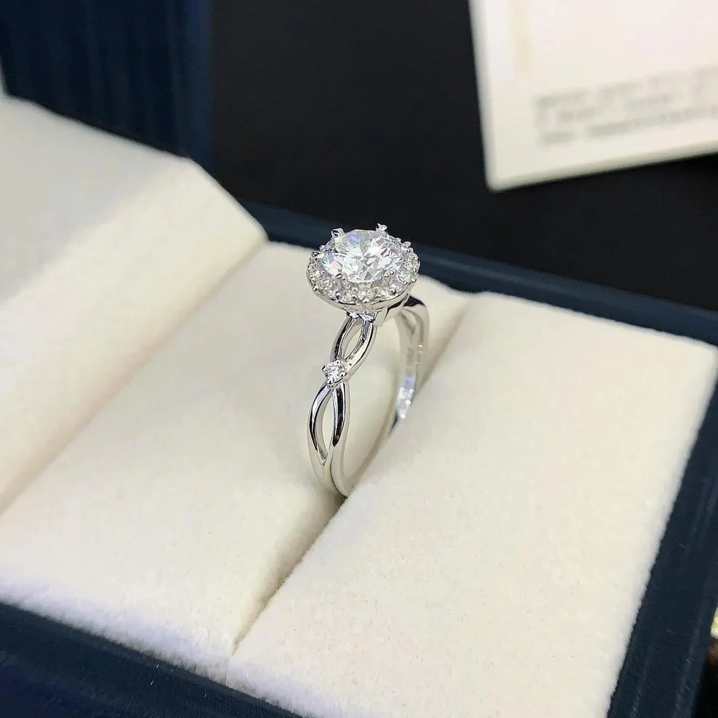 Round lab created diamond criss cross halo engagement ring 1.40 TCW, IGI certified, elegant bridal jewelry, sustainable fine ring