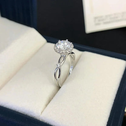 Round lab created diamond criss cross halo engagement ring 1.40 TCW, IGI certified, elegant bridal jewelry, sustainable fine ring