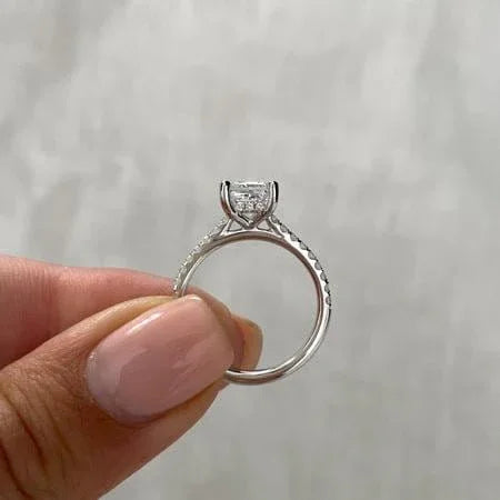 IGI certified 1.40ct princess cut lab created diamond engagement ring featuring hidden halo and pavé band, modern bridal ring for women