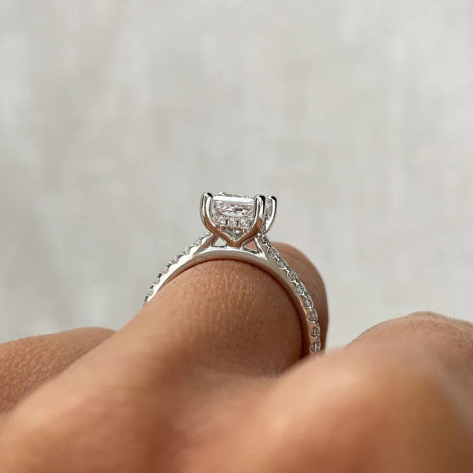 1.40ct Princess Lab Grown Diamond Engagement Ring | Hidden Halo with Pavé Band | IGI Certified 
