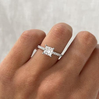 1.40ct princess cut lab grown diamond ring with hidden halo, pavé band, IGI certified engagement ring, sustainable bridal jewelry gift