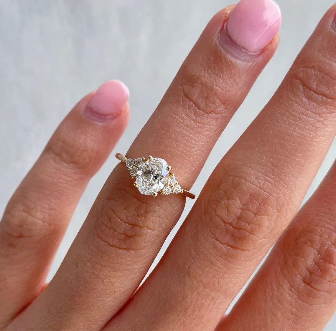 Oval lab created diamond engagement ring with 1.00ct center and side stones, 1.00 CT IGI certified, elegant bridal jewelry for women