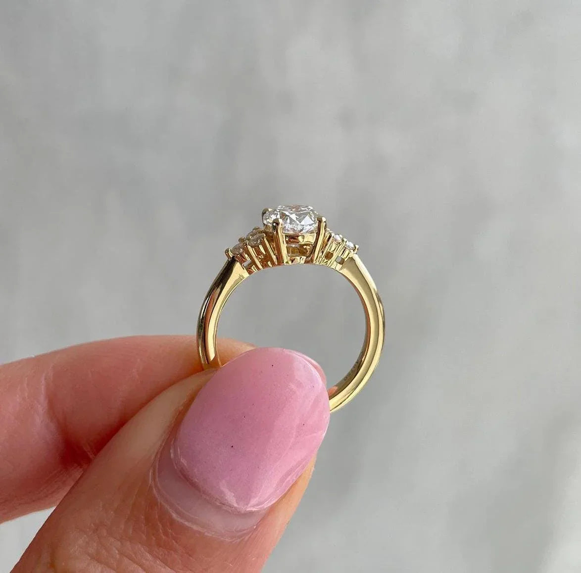 IGI certified oval lab grown diamond ring, 1.00 CT engagement ring with side stones, luxury bridal jewelry, sustainable diamond design