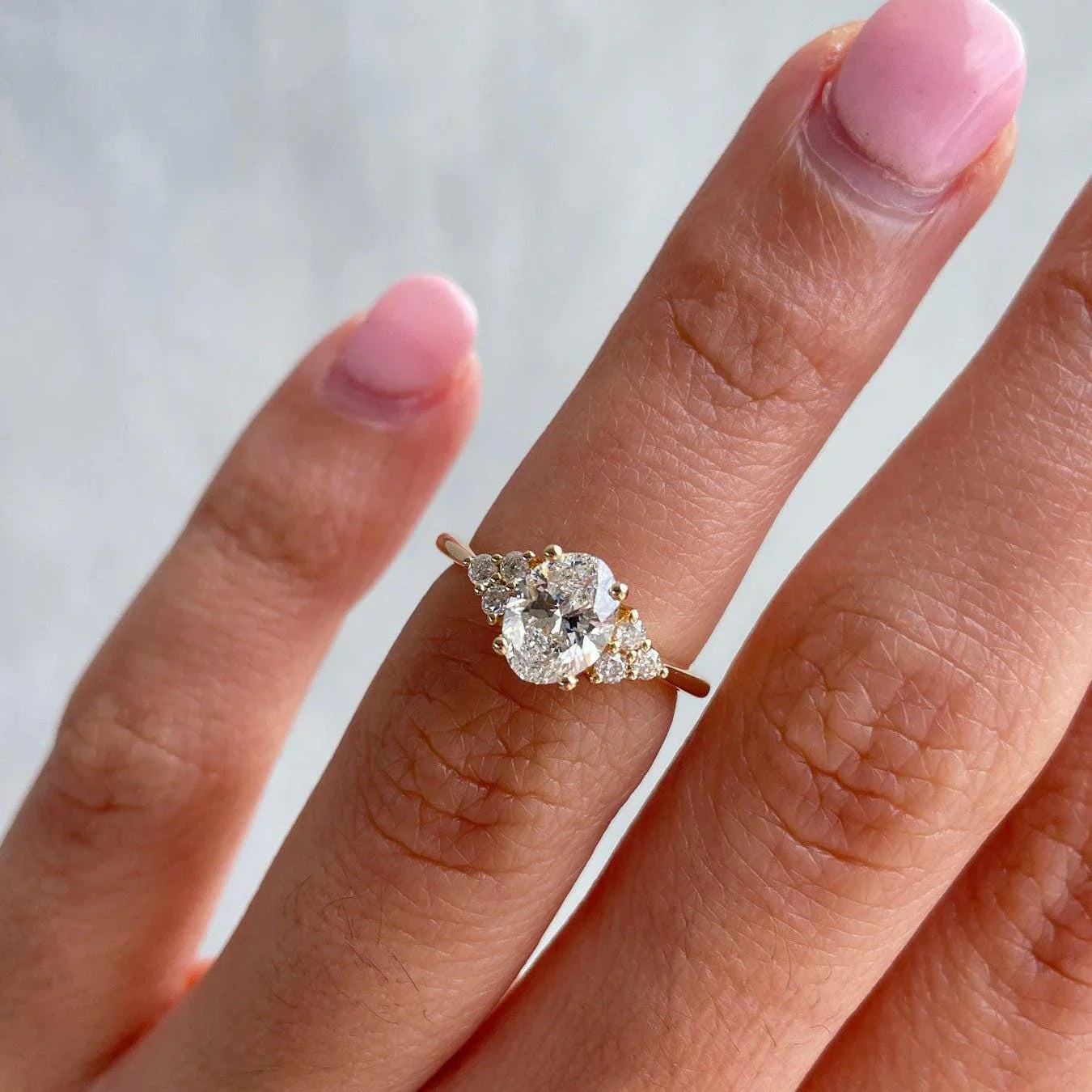1.40TCW Oval Lab Grown Diamond Engagement Ring | 1.00ct Center with Side Stones | IGI Certified 