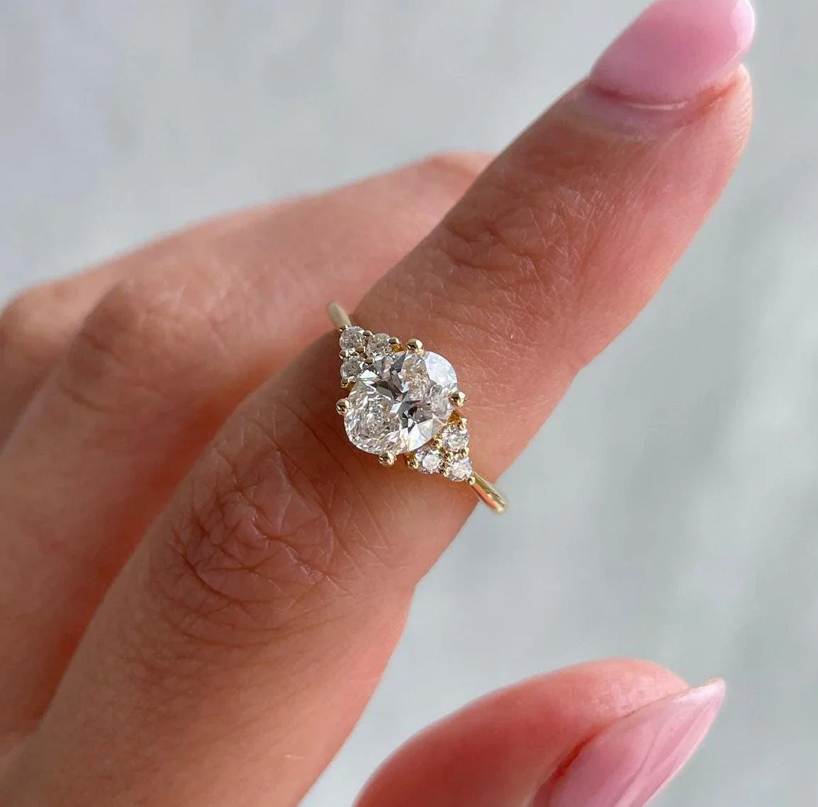1.00 CT oval lab grown diamond engagement ring, 1ct center stone, side diamonds, IGI certified, bridal jewelry, luxury wedding ring