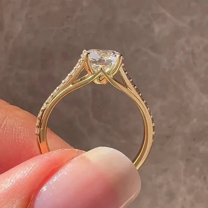 IGI certified 1.40TCW round cut lab grown diamond ring, cathedral pavé band, luxury engagement ring, fine bridal jewelry design