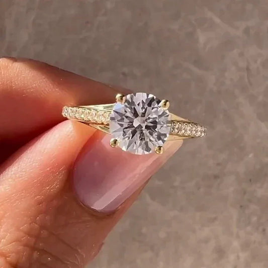 1.40TCW round lab grown diamond engagement ring, cathedral pavé setting, IGI certified, luxury bridal jewelry, elegant wedding ring