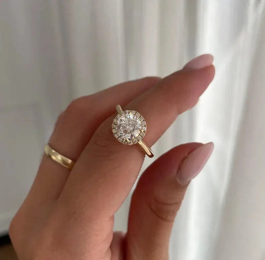 1.45TCW round lab grown diamond engagement ring, halo setting, 1.25ct center stone, IGI certified, luxury bridal jewelry for women