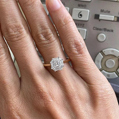 Asscher cut lab grown diamond engagement ring, cathedral setting, IGI certified, solitaire ring, ethical diamond, white gold bridal jewelry