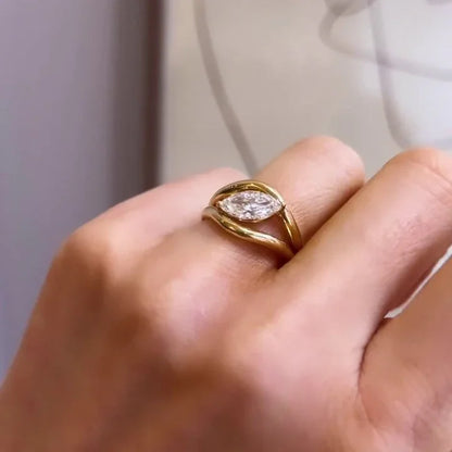 Marquise solitaire engagement ring, lab created diamond, IGI certified, elongated diamond ring, ethical fine jewelry, bridal solitaire ring