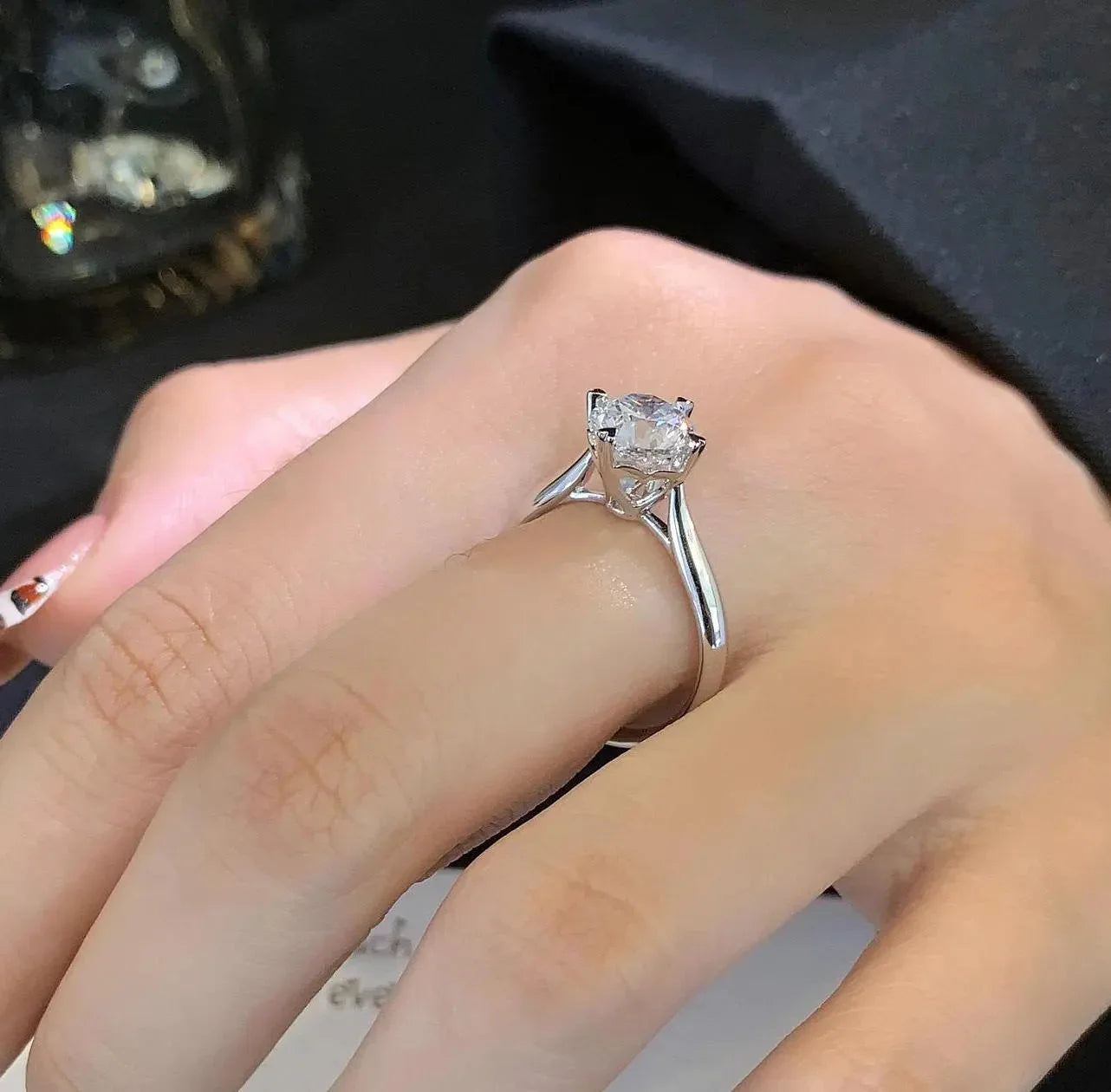 1.50 CT lab grown diamond ring, round cut engagement ring, romantic heart prong setting, IGI certified solitaire, sustainable bridal jewelry
