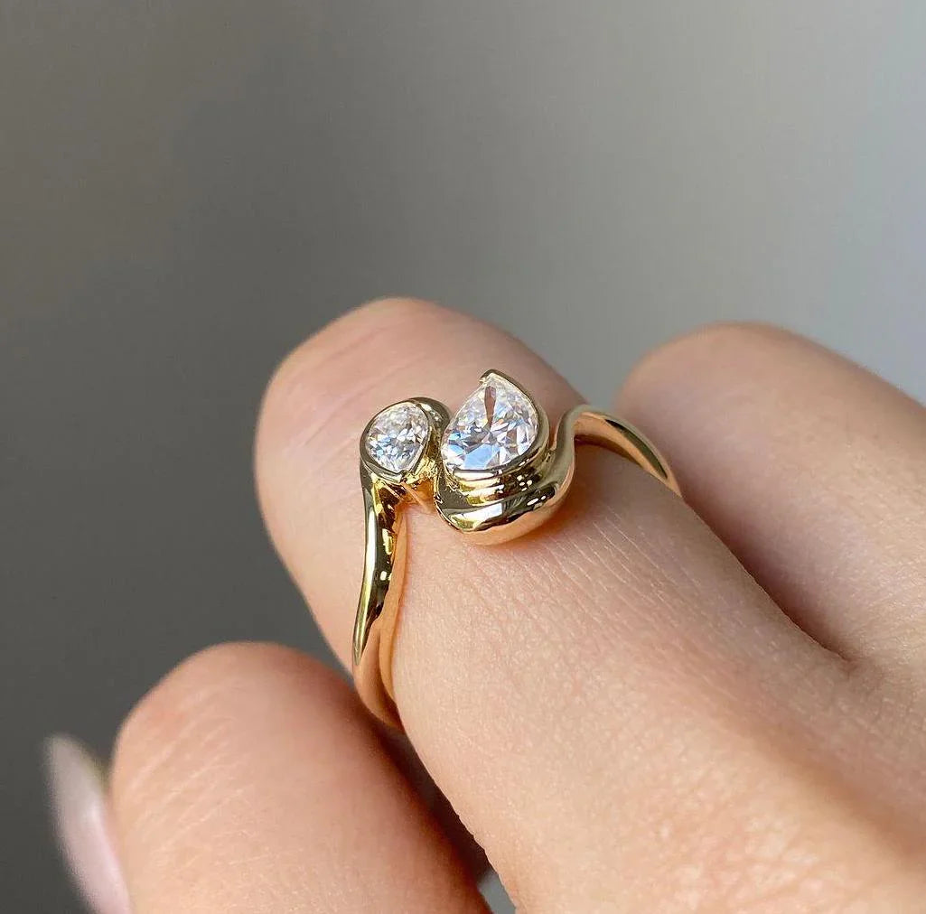 1.50 TCW Double Pear Lab Grown Diamond Engagement Ring |Toi Et Moi | Bypass Setting | IGI Certified 