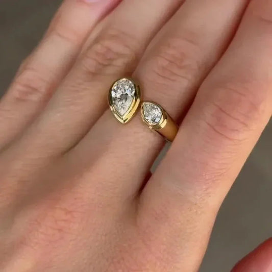 Double pear lab grown diamond engagement ring 1.50 TCW, Toi Et Moi bridal ring, IGI certified jewelry, sustainable pear cut diamond ring