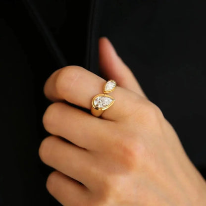 1.50 TCW pear cut lab created diamond ring, romantic Toi Et Moi engagement ring, IGI certified fine jewelry, modern bridal solitaire