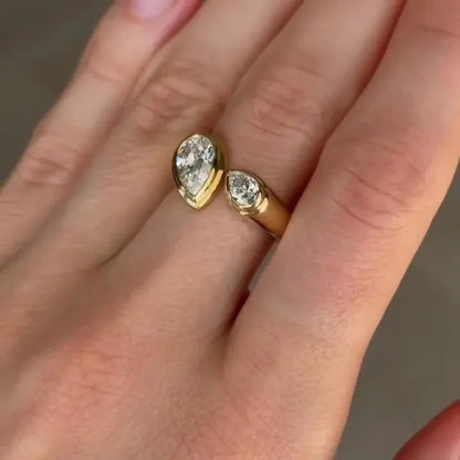Pear shaped lab grown diamond engagement ring 1.50 TCW, Toi Et Moi setting, IGI certified bridal jewelry, luxury ethical diamond ring