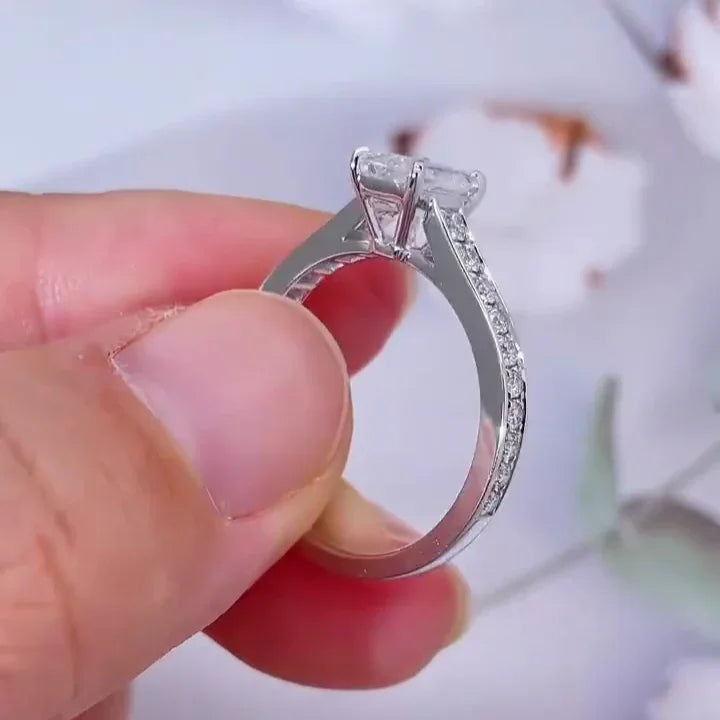 Emerald cut lab grown diamond ring 1.50 TCW, channel set engagement ring, white gold bridal jewelry, IGI certified ethical diamond ring