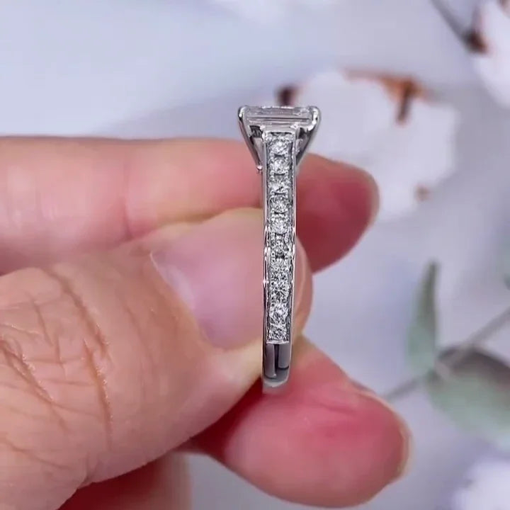 IGI certified emerald cut lab grown diamond ring, 1.50 TCW white gold engagement ring, channel set bridal jewelry, sustainable luxury ring