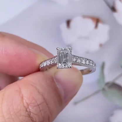 1.50 TCW Emerald Lab Grown Diamond Engagement Ring | Channel Set Ring | White Gold | IGI Certified 