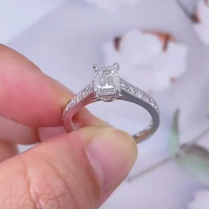 1.50 TCW Emerald Lab Grown Diamond Engagement Ring | Channel Set Ring | White Gold | IGI Certified 