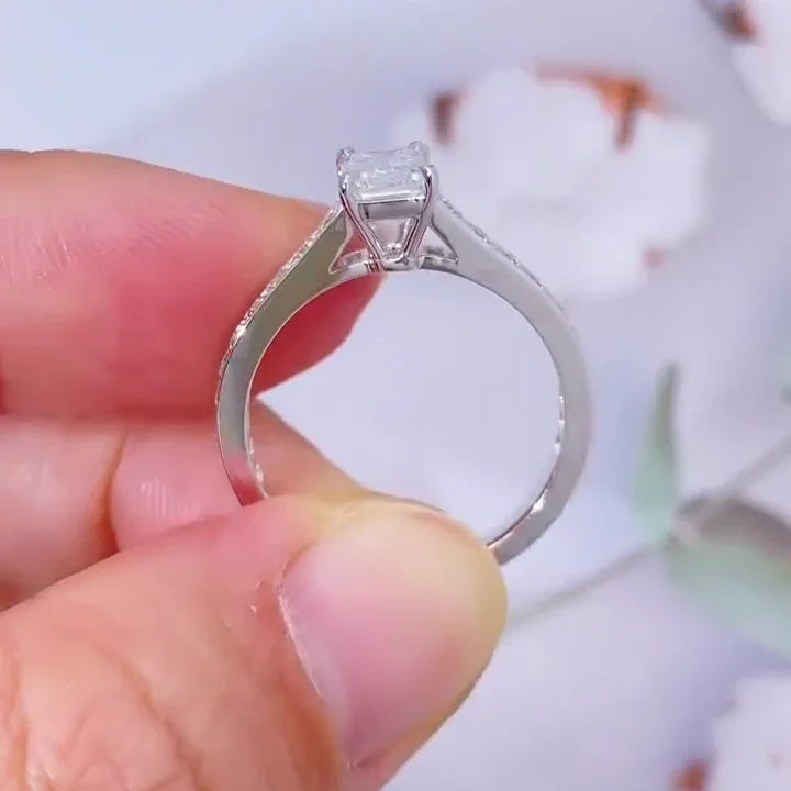 1.50 TCW Emerald Lab Grown Diamond Engagement Ring | Channel Set Ring | White Gold | IGI Certified 