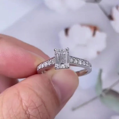 1.50 TCW emerald lab grown diamond engagement ring, channel set white gold ring, IGI certified bridal jewelry, elegant solitaire diamond ring