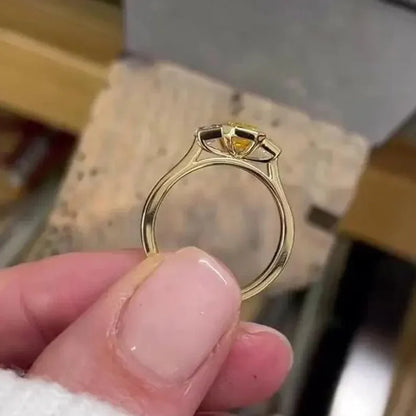 Fancy yellow emerald cut lab grown diamond ring 1.00 CT, three stone engagement ring, IGI certified jewelry, sustainable bridal ring design