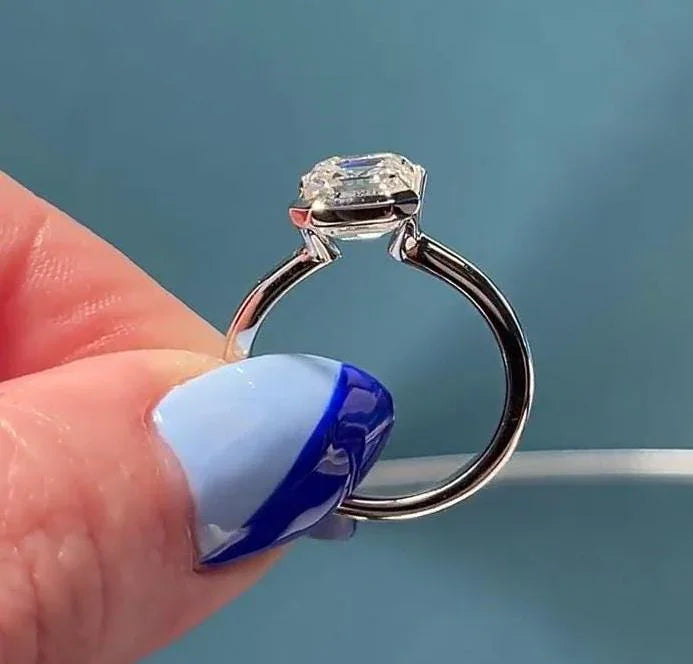 1.50ct Asscher Lab Grown Diamond Engagement Ring | Half Bezel Setting | IGI Certified 