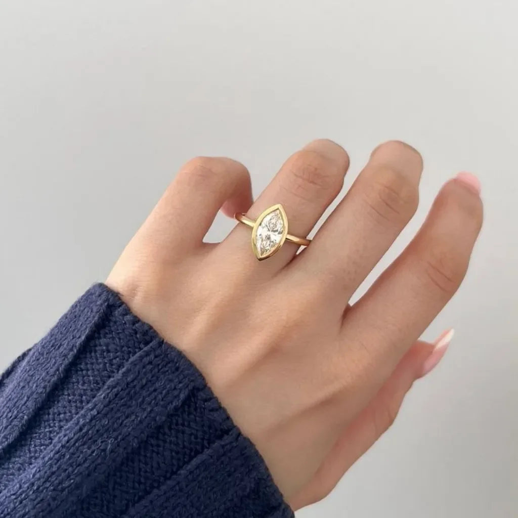 1.50ct lab created marquise diamond engagement ring, full bezel setting, IGI certified bridal ring, elegant promise ring for her jewelry