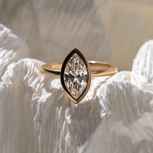 1.50ct marquise lab grown diamond ring, full bezel setting, IGI certified engagement ring, classic bridal jewelry, promise ring for her gift