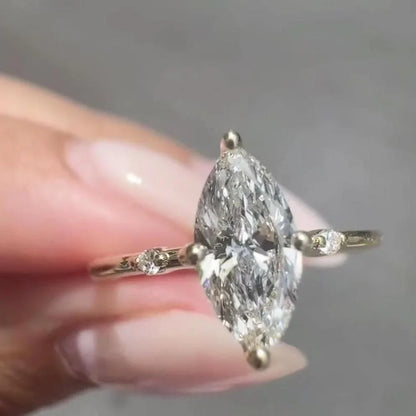 1.50ct marquise lab grown diamond engagement ring, accent setting ring, IGI certified diamond jewelry, bridal ring, luxury wedding band