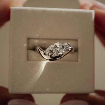 1.50ct marquise lab grown diamond engagement ring, east west solitaire setting, IGI certified bridal jewelry, modern ethical engagement ring design
