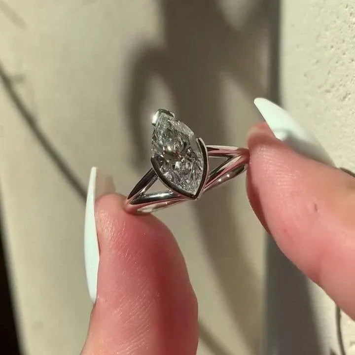 1.50ct Marquise Lab Grown Diamond Engagement Ring | Half Bezel Split Shank Setting | IGI Certified 