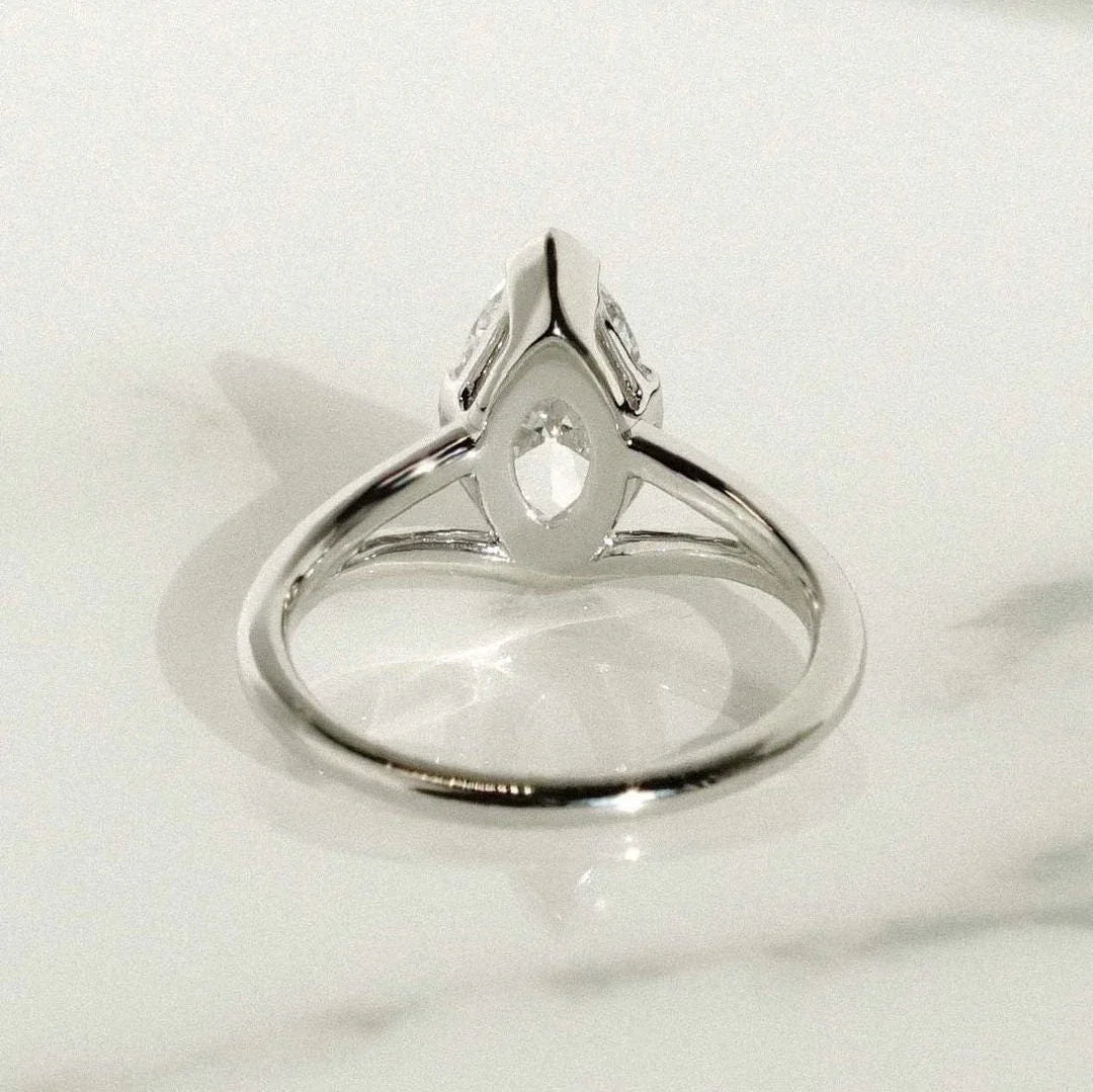 1.50ct Marquise Lab Grown Diamond Engagement Ring | Half Bezel Split Shank Setting | IGI Certified 