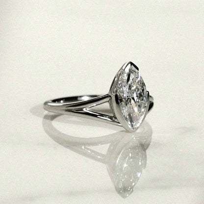 1.50ct Marquise Lab Grown Diamond Engagement Ring | Half Bezel Split Shank Setting | IGI Certified 