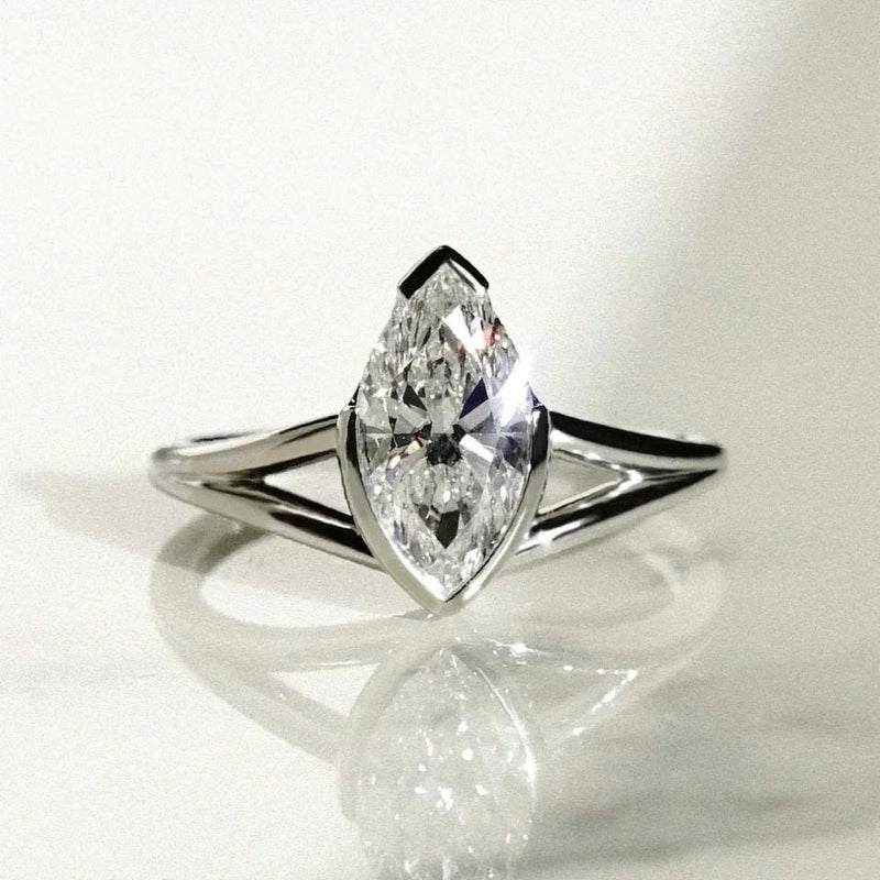 1.50ct Marquise Lab Grown Diamond Engagement Ring | IGI Certified | Half Bezel Split Shank Setting