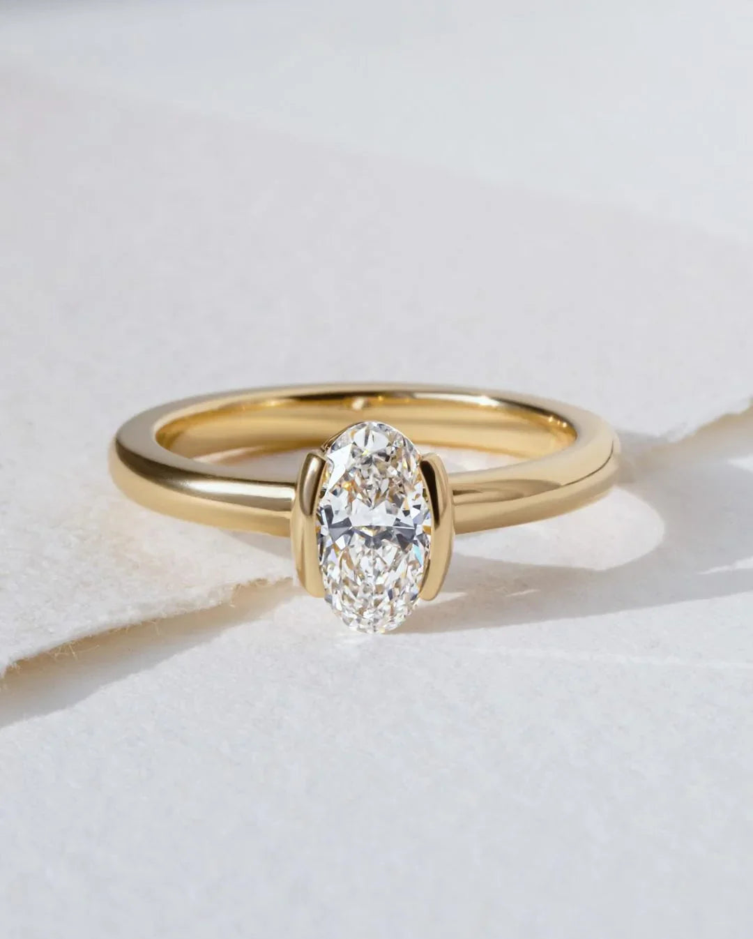 1.50ct oval cut lab grown diamond ring, half bezel avian setting, IGI certified engagement ring, minimalist bridal jewelry, promise gift for her
